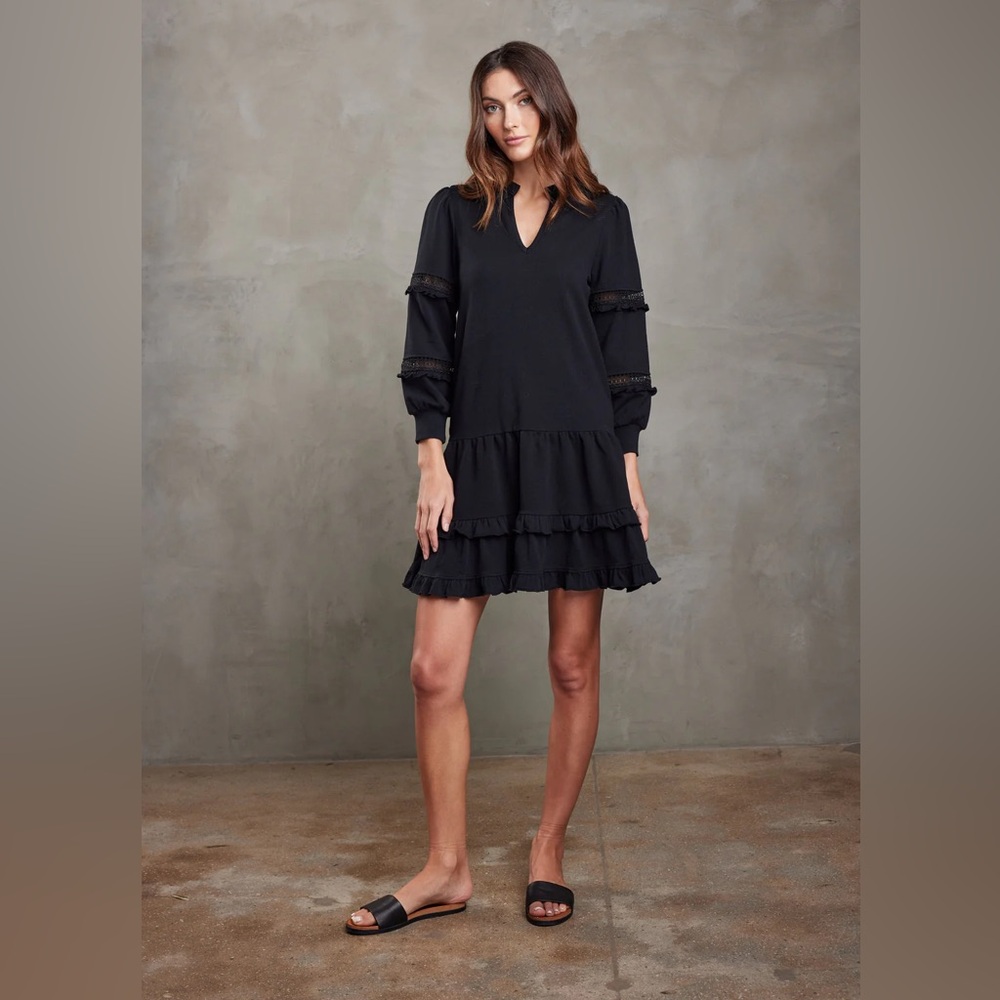 Anthro Sundays Black Ruffle Mini Dress